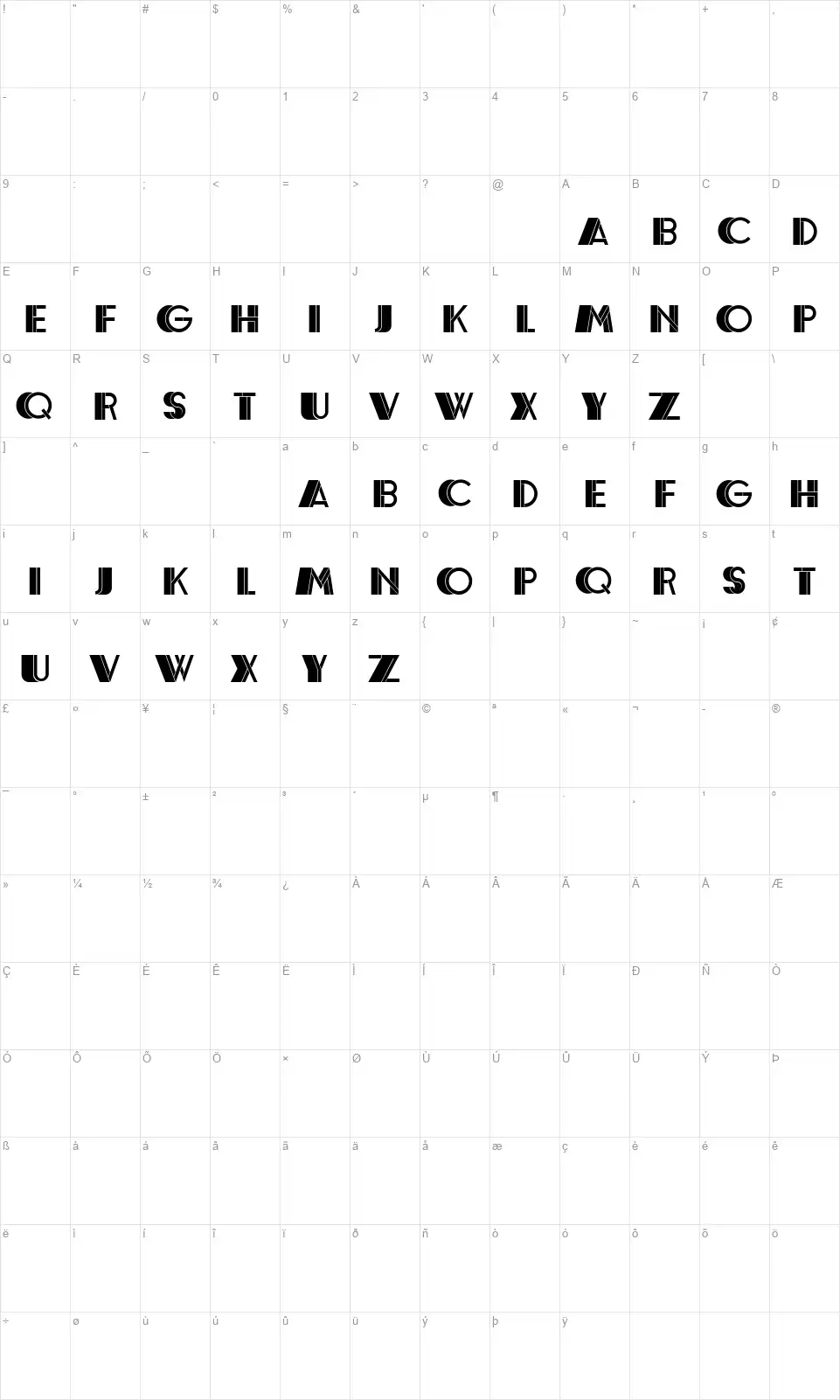 Eroticafont character map