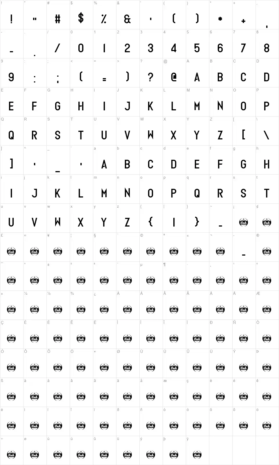 Europhonicfont character map