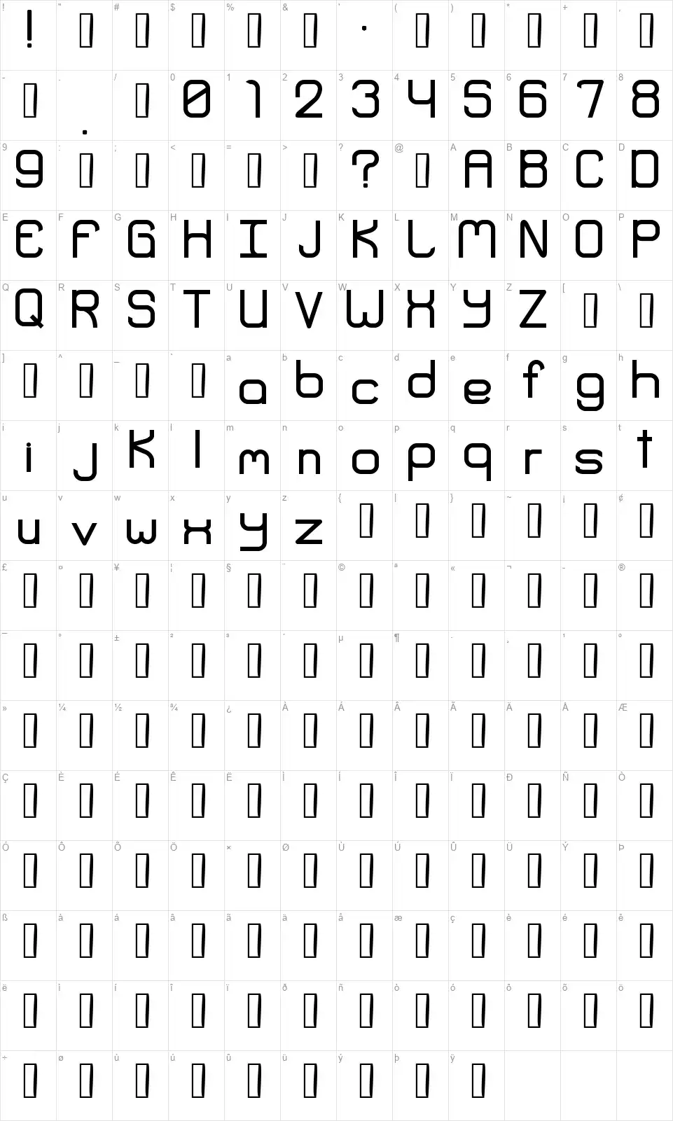 Extremisfont character map