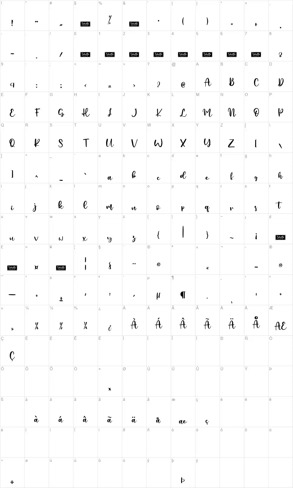 Fabiollafont character map