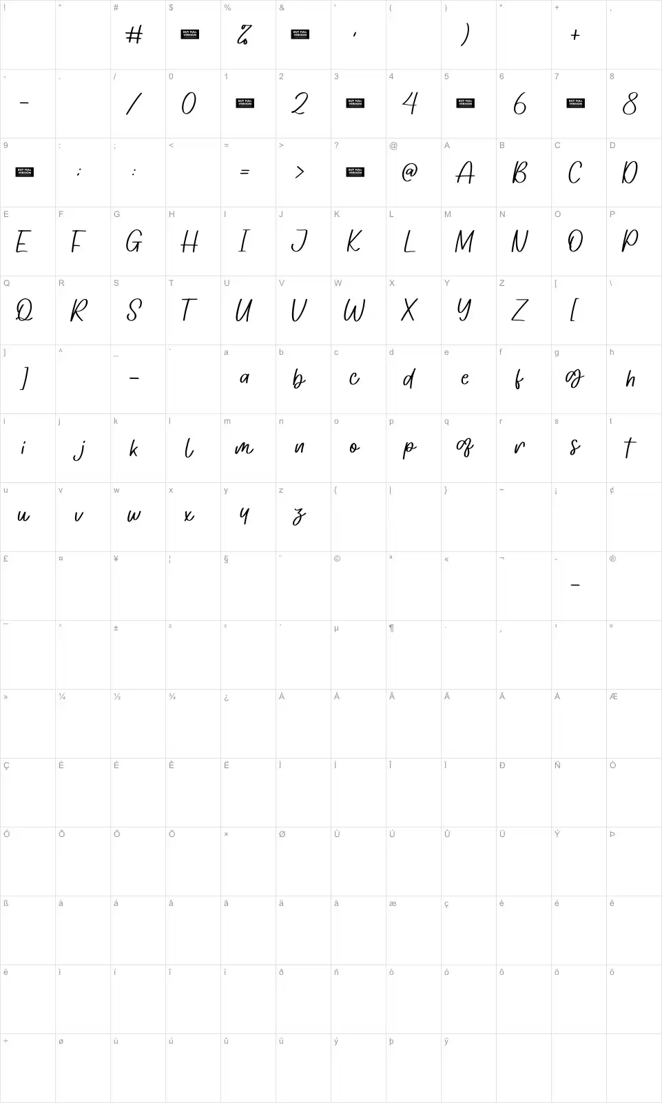 Farmhome Memoria Karakter haritası Farmhome Memoriafont character map
