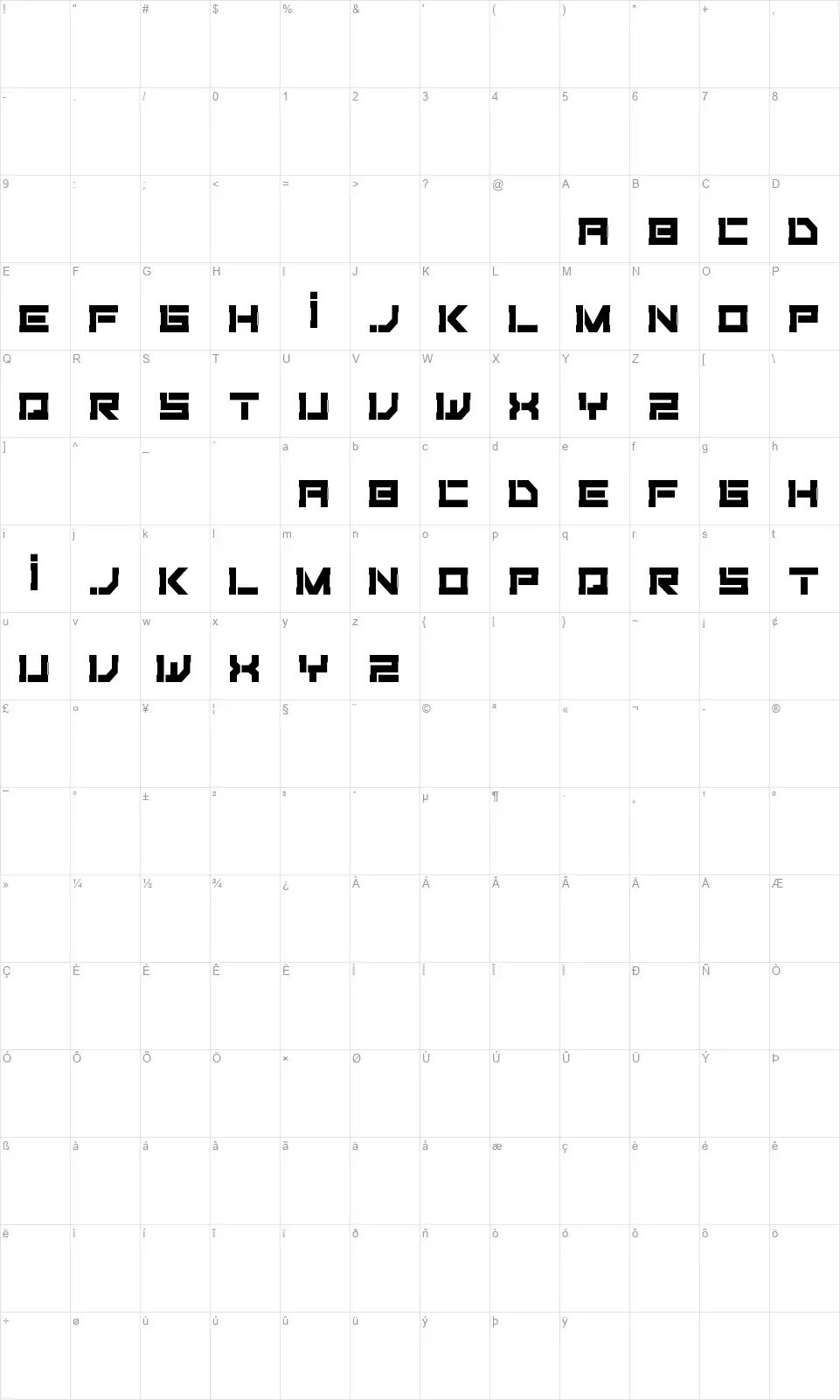 Fiker Futurafont character map