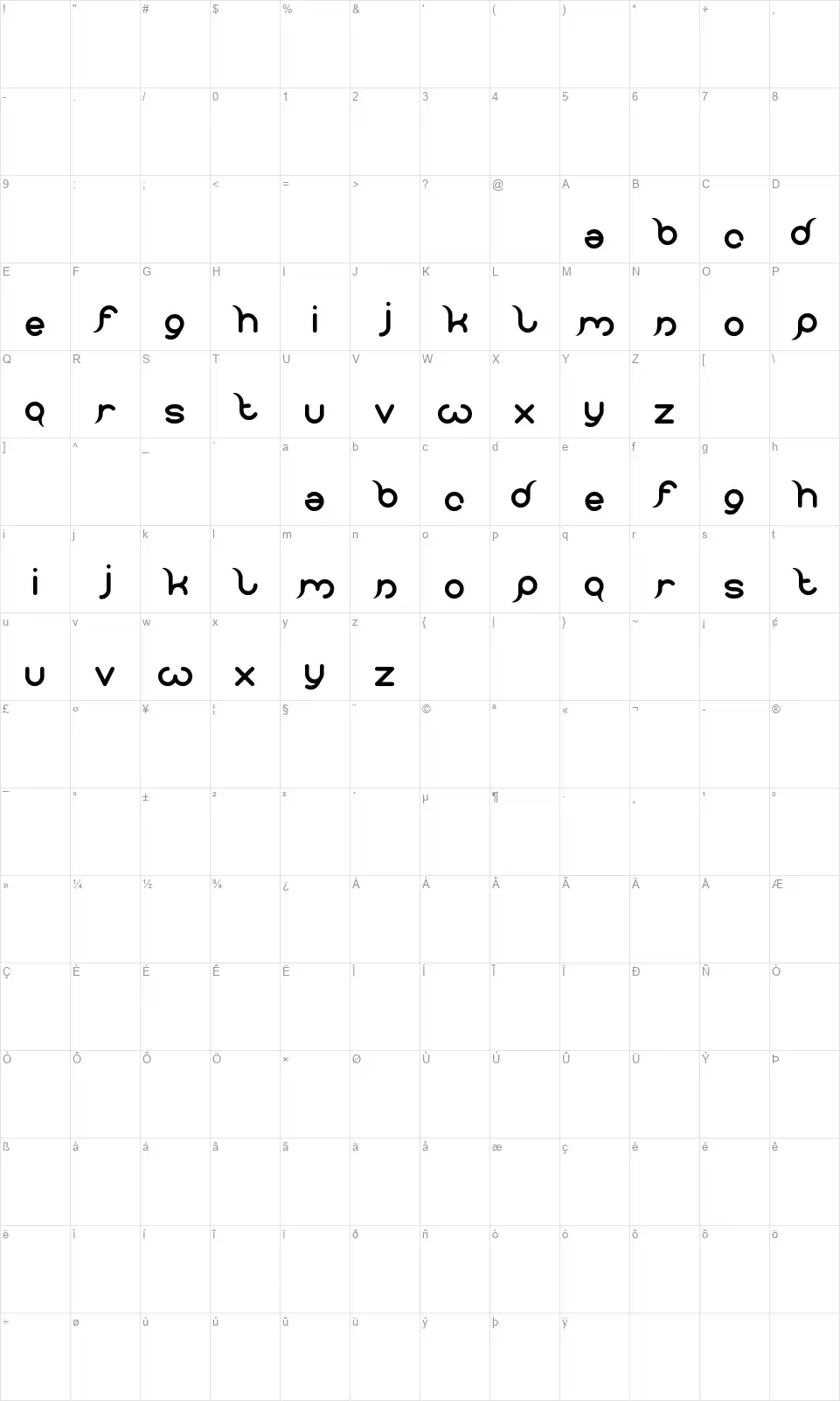Frankenstein Monsterfont character map
