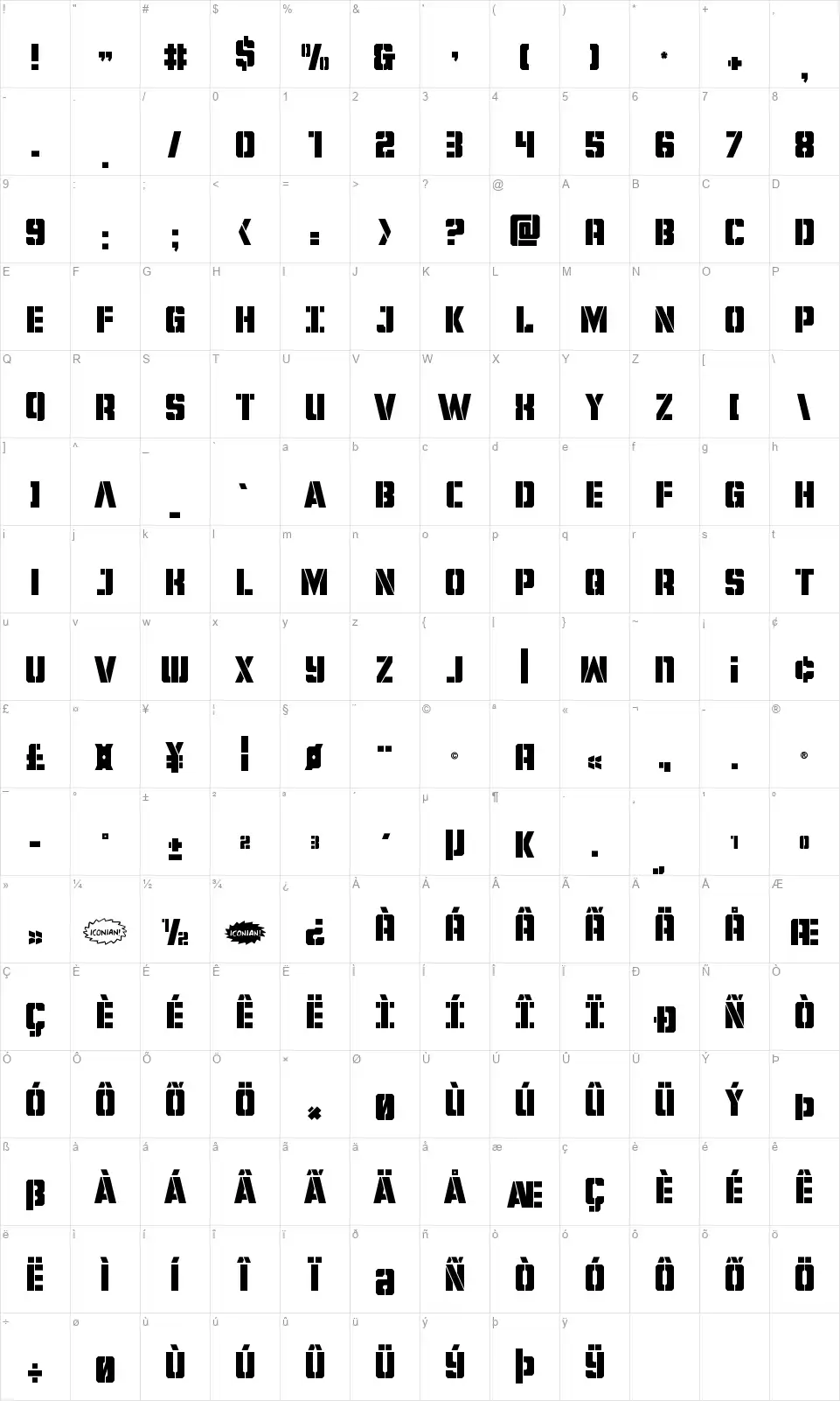 Free Shippingfont character map
