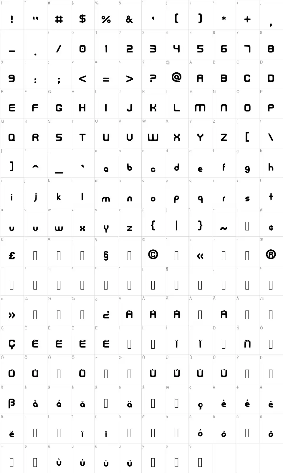 FreedanFontfont character map