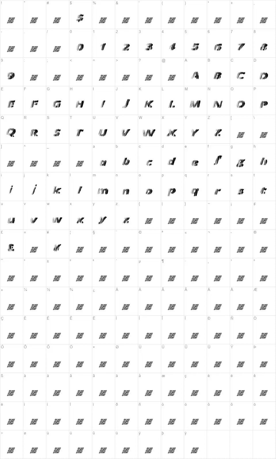 Frequencyfont character map