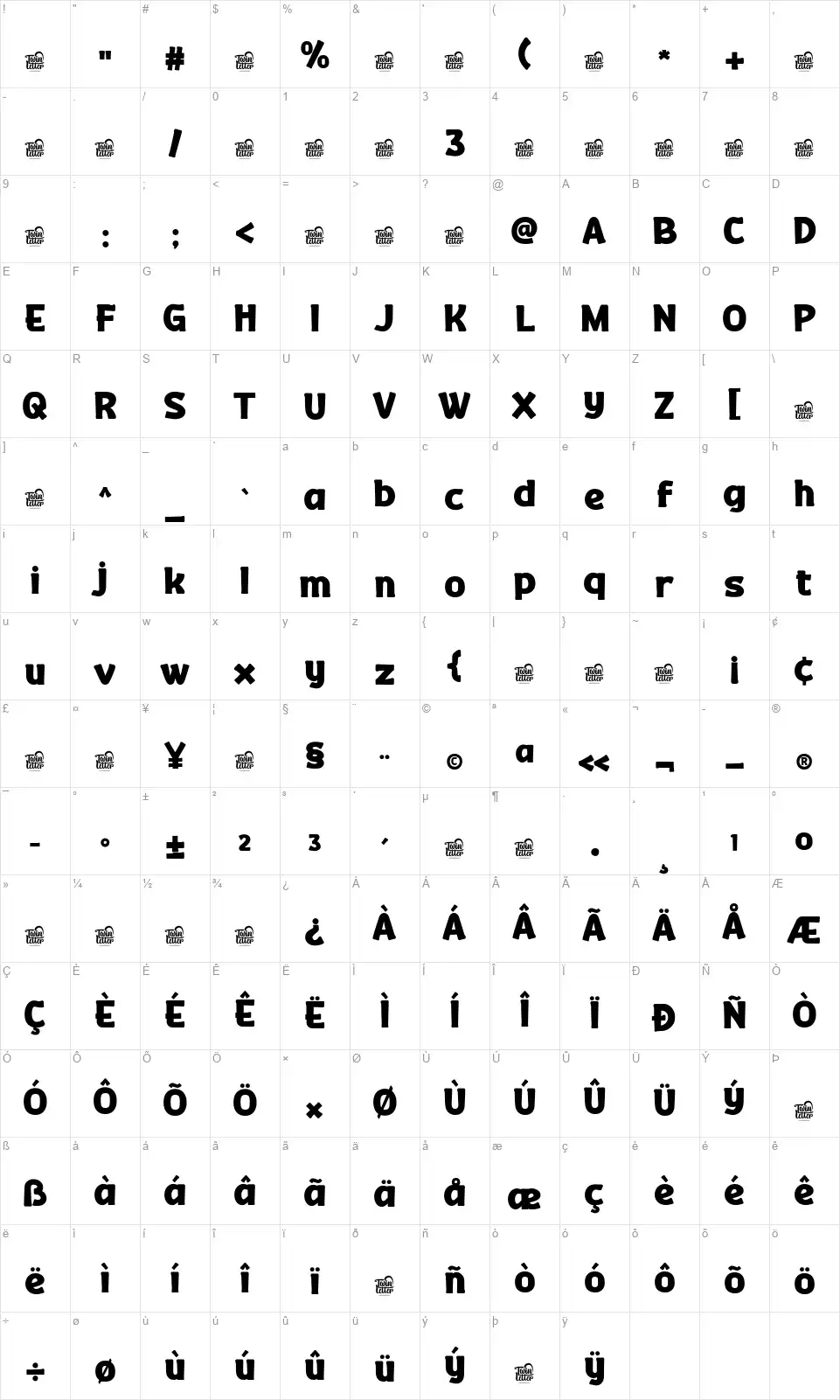 Fresh Jeruki Karakter haritası Fresh Jerukifont character map