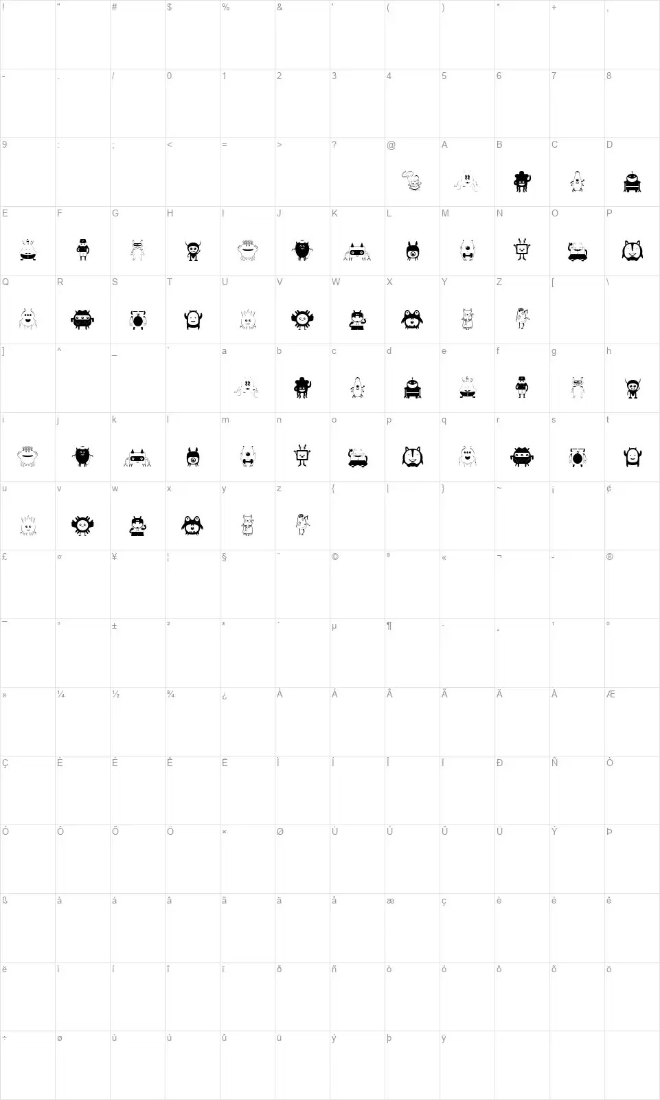 Funny Toysfont character map