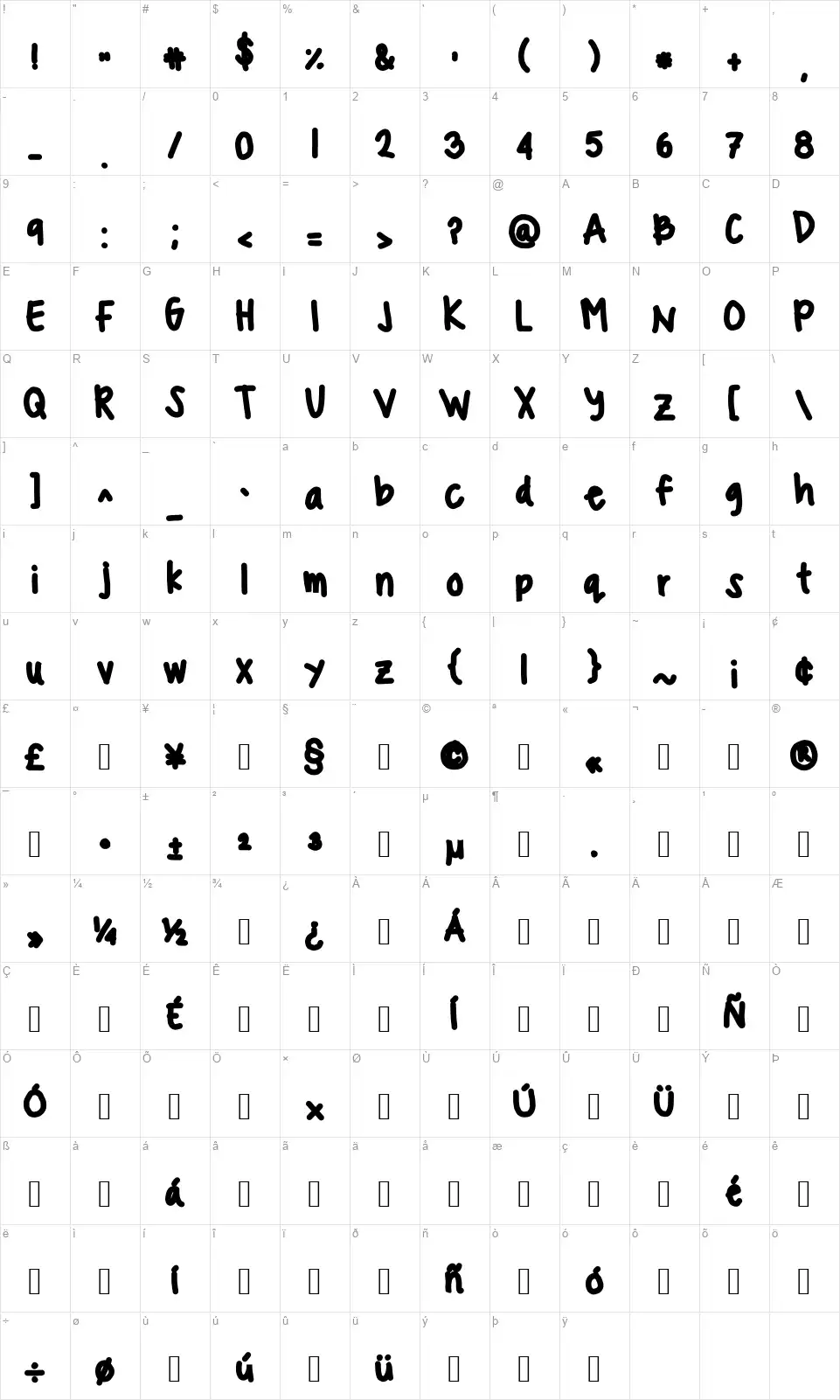 Gabee the goomba font character map