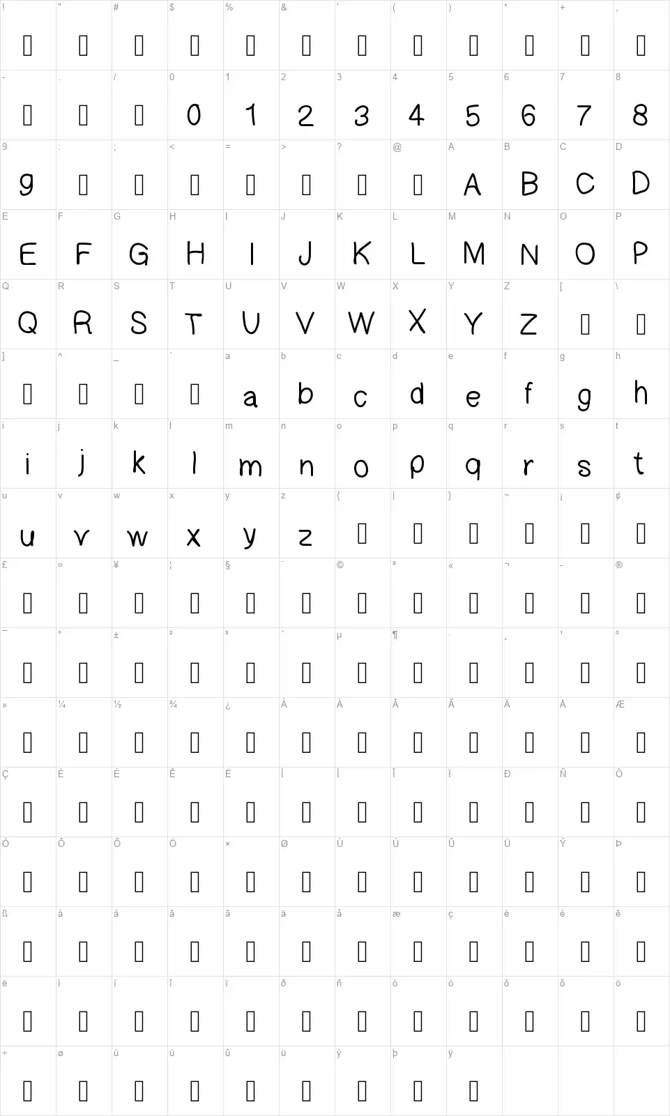 Gaelleings Letterfont character map
