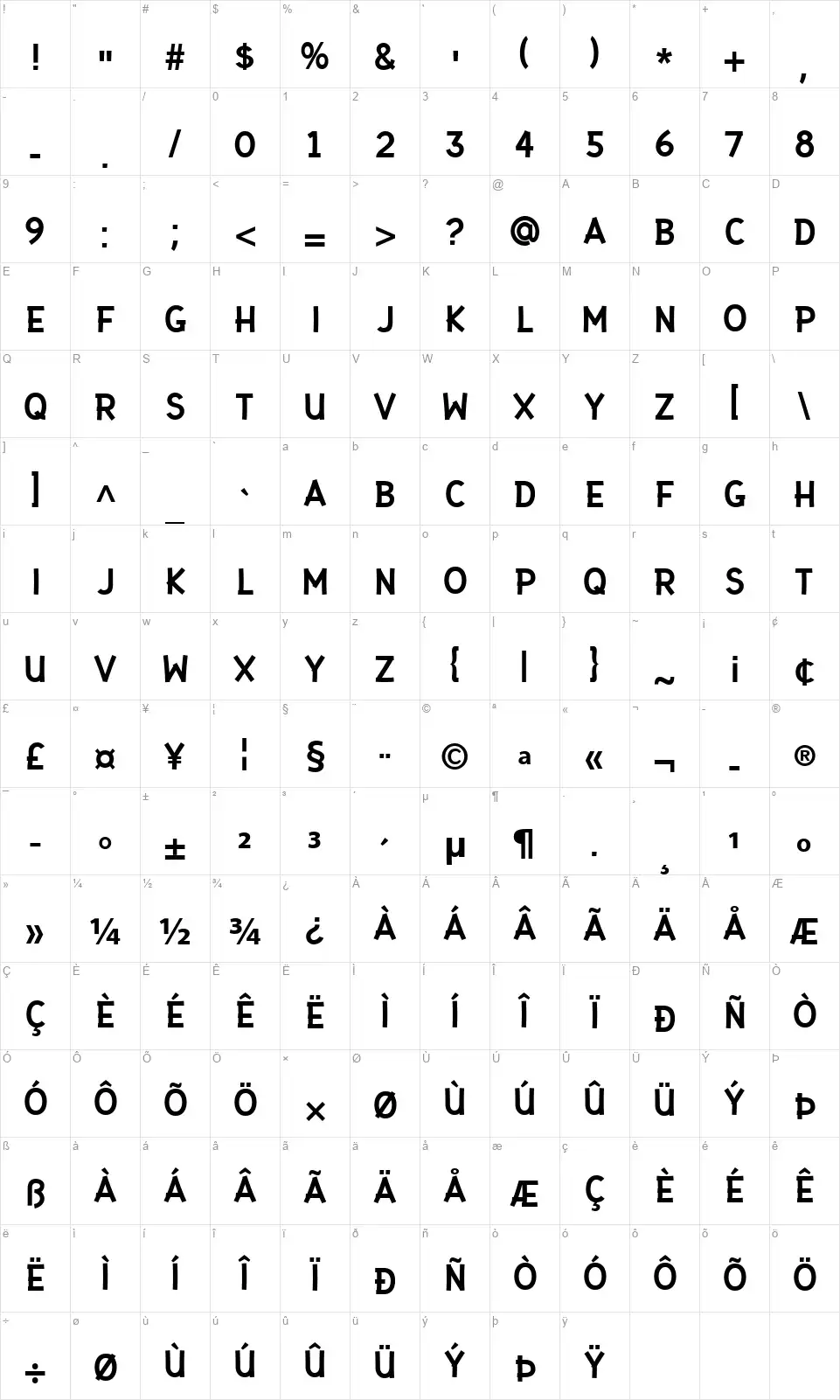 Gaffer Typefont character map