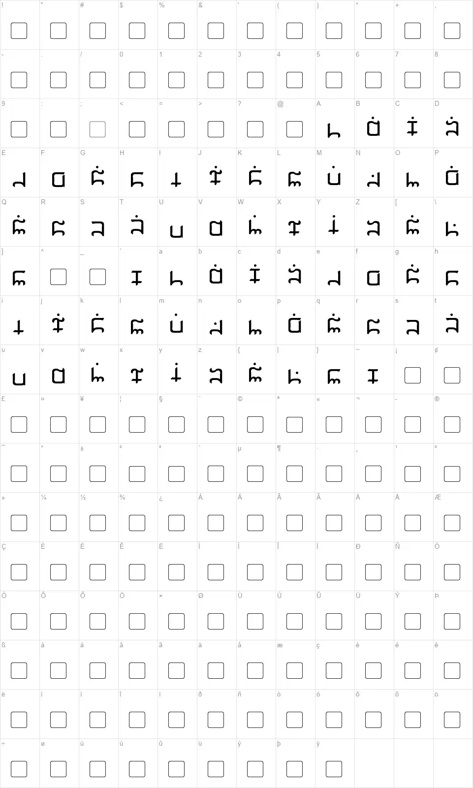 Gargishfont character map