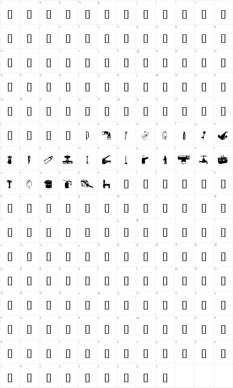 Gasfiterbarrerafont character map