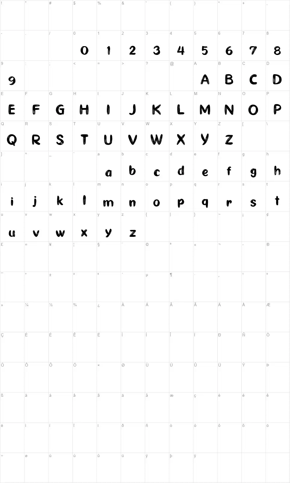 Ghiya Strokesfont character map