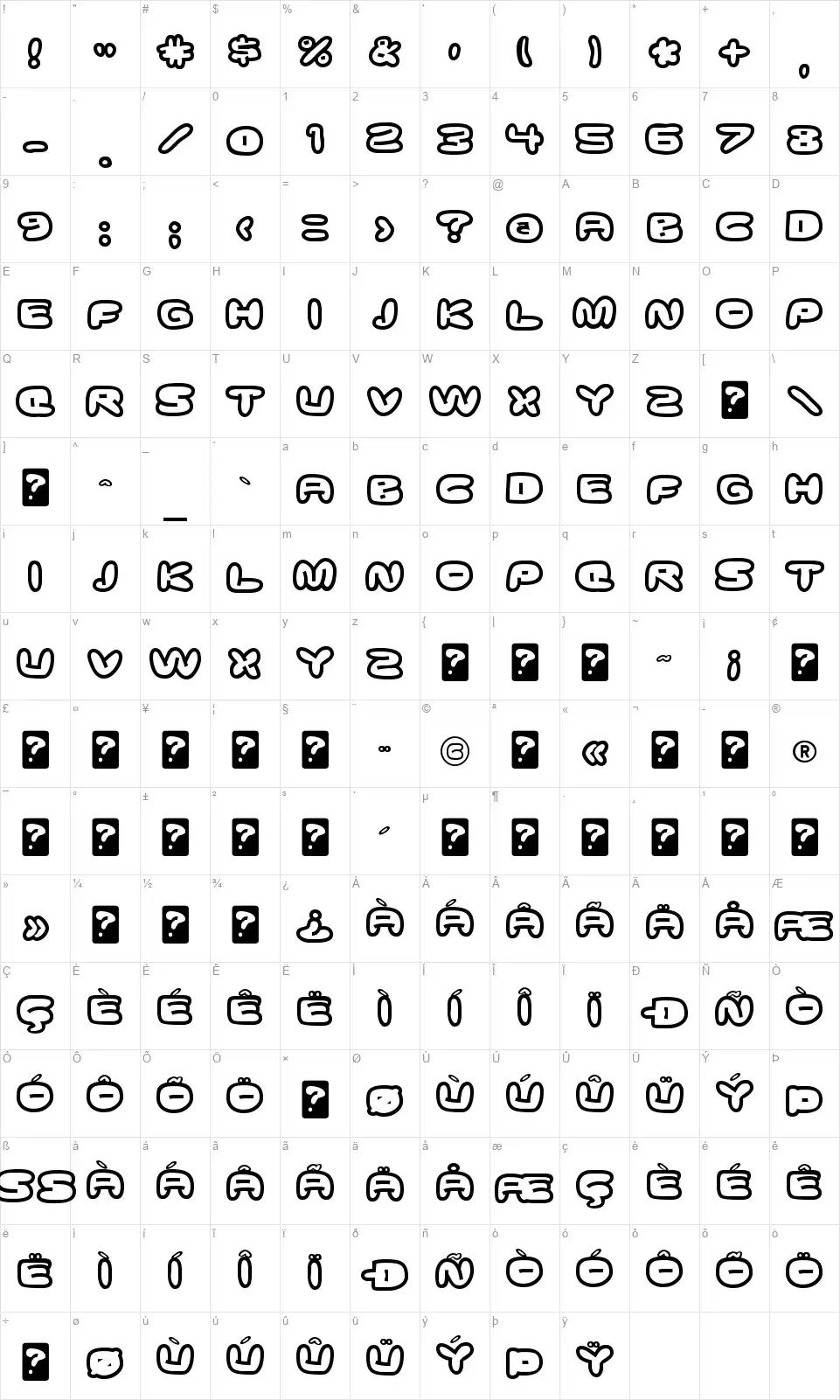 Ghostmeatfont character map