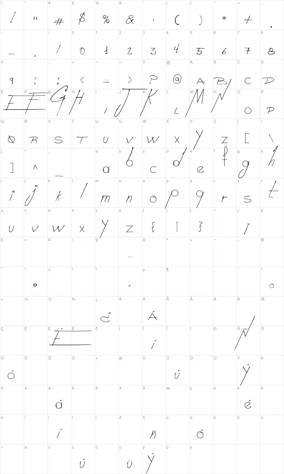 Good Nightfont character map
