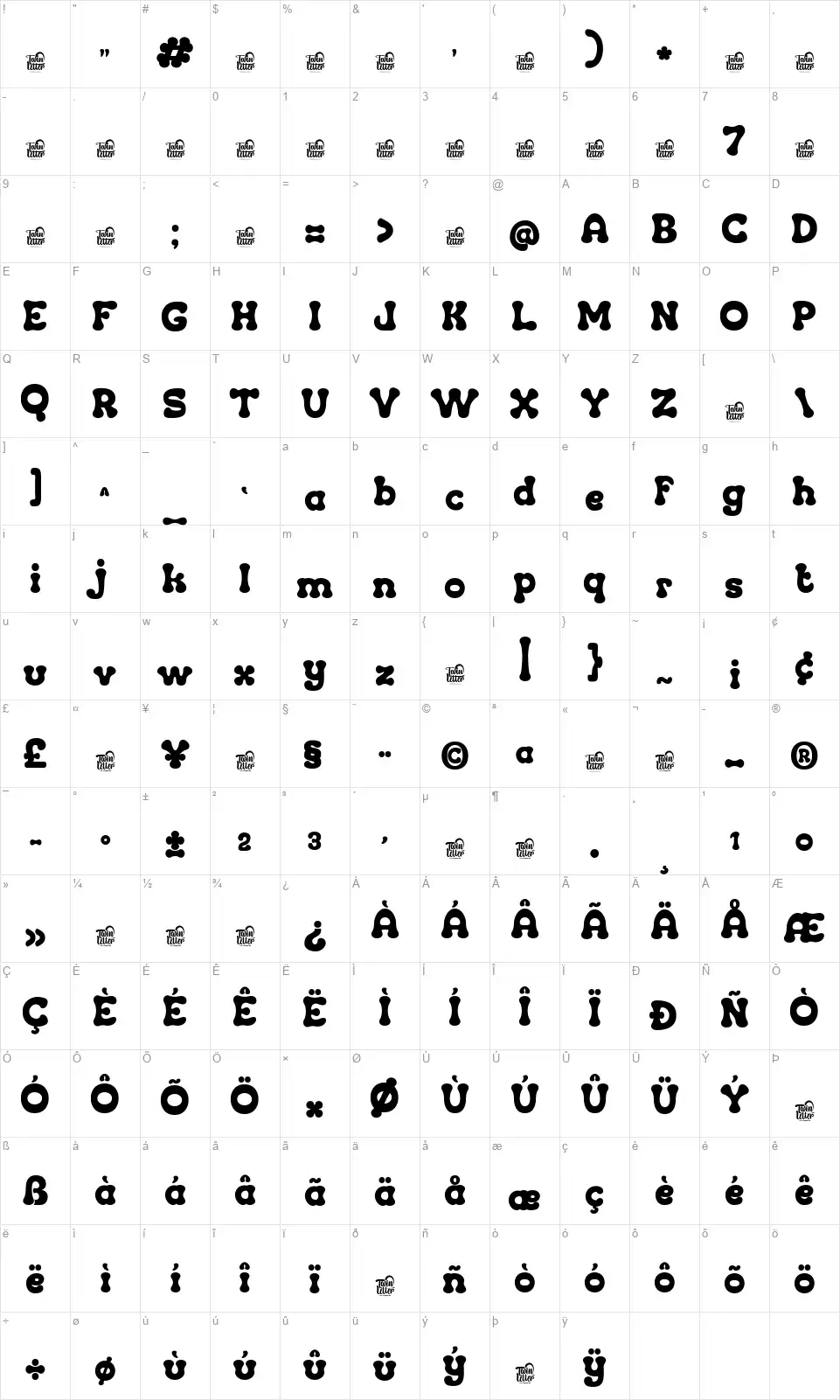 Goofrillfont character map