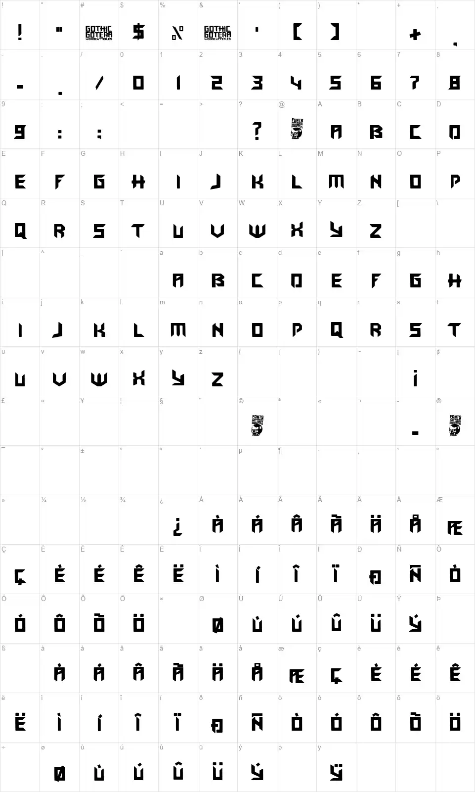 Gothic Goterafont character map