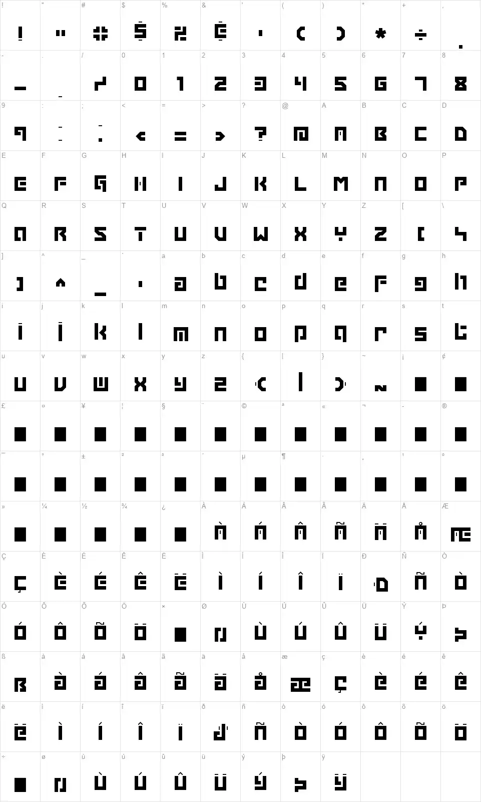 Grapple BRKfont character map