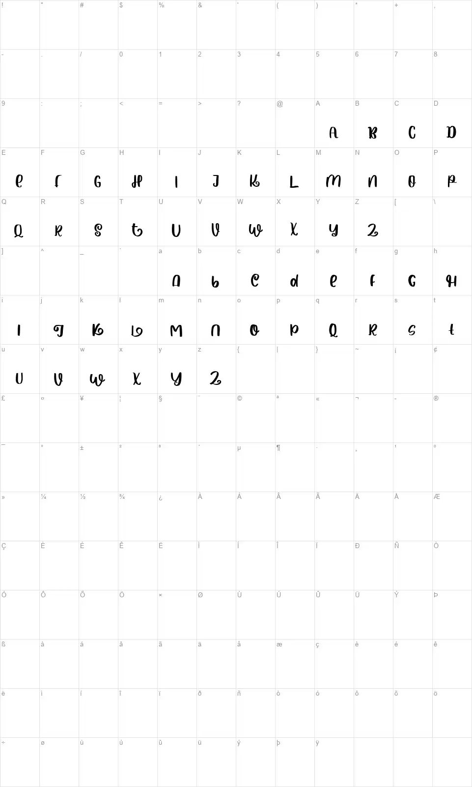 Halloween Spookyfont character map