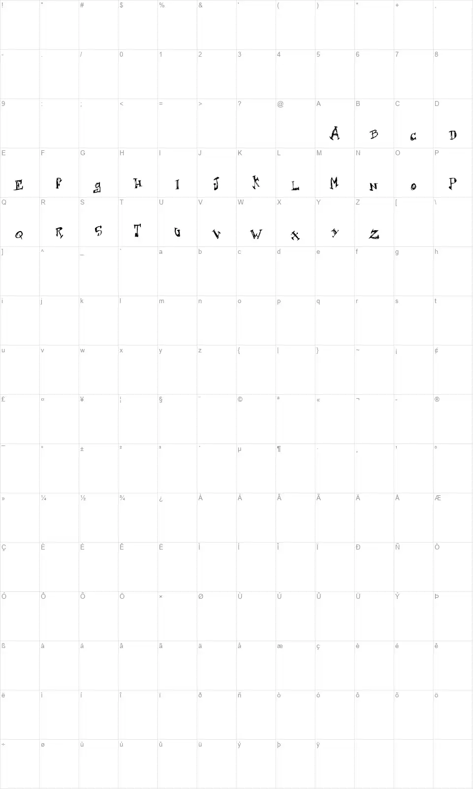 Hard Dumbfont character map