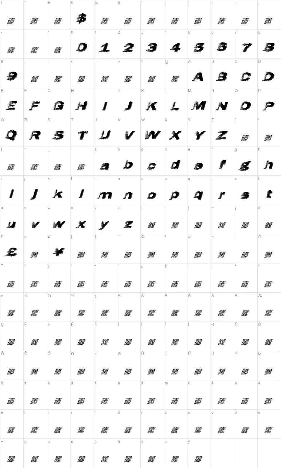 Hatchfont character map