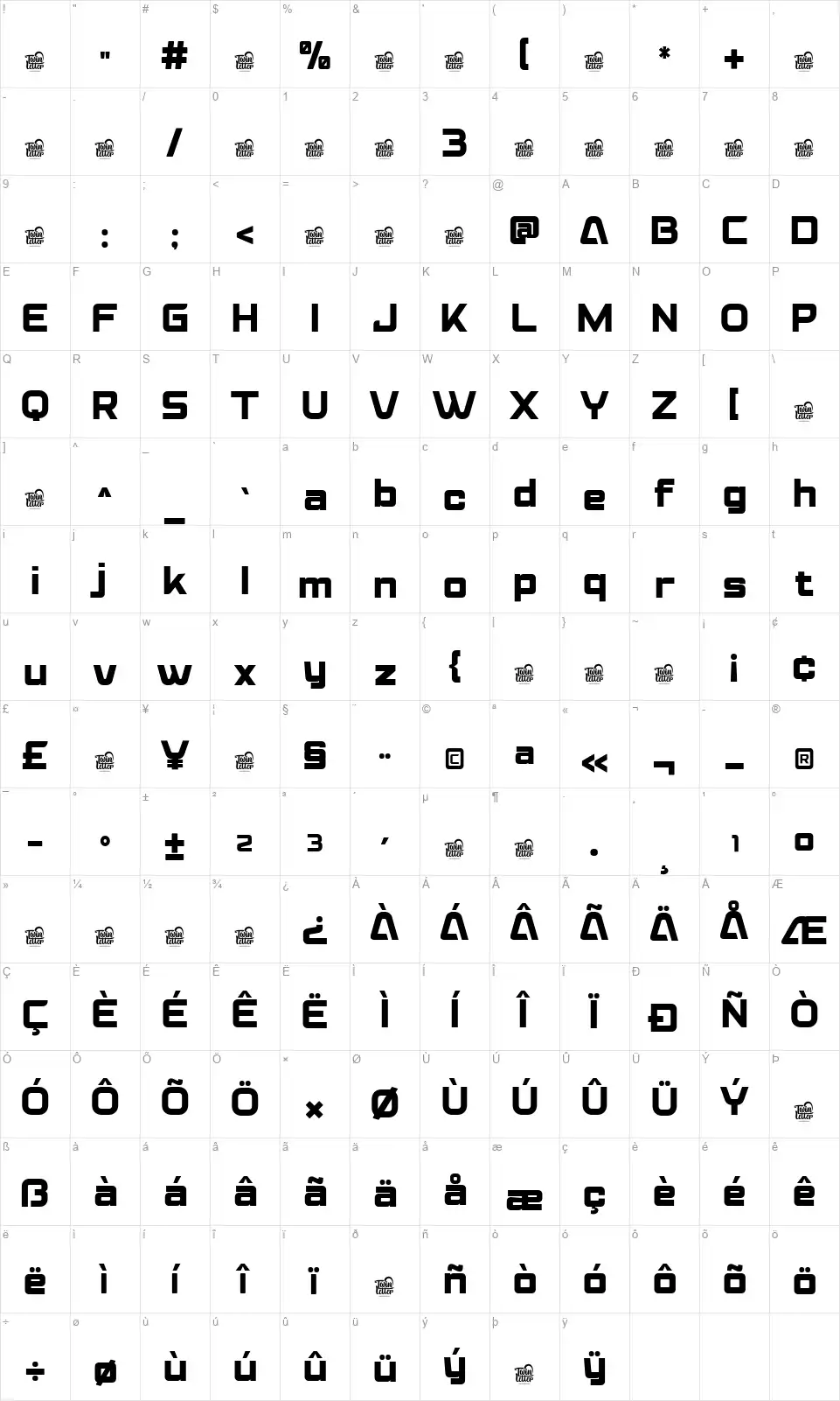 Heat Racer Karakter haritası Heat Racerfont character map