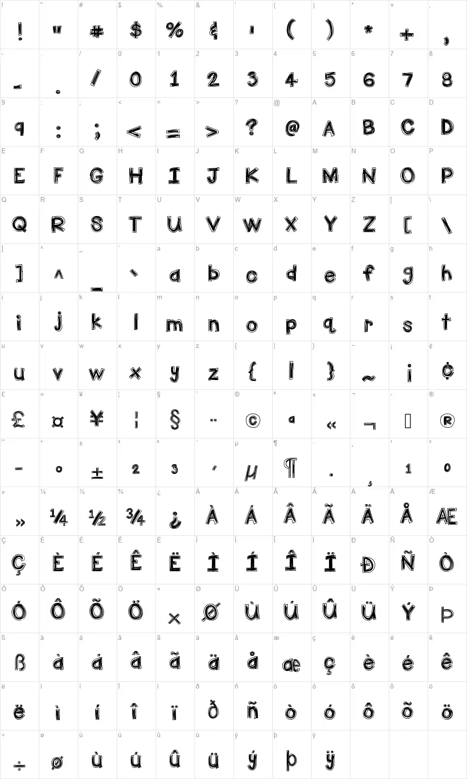 Hello Firstie Big Gulpfont character map