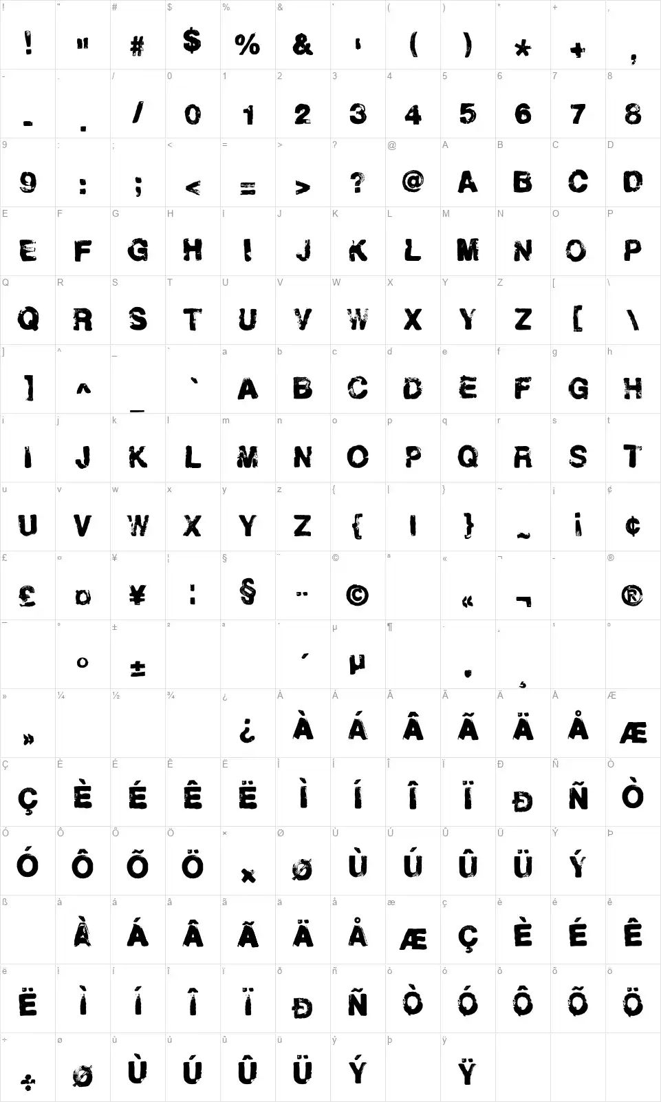 Helveticrapfont character map