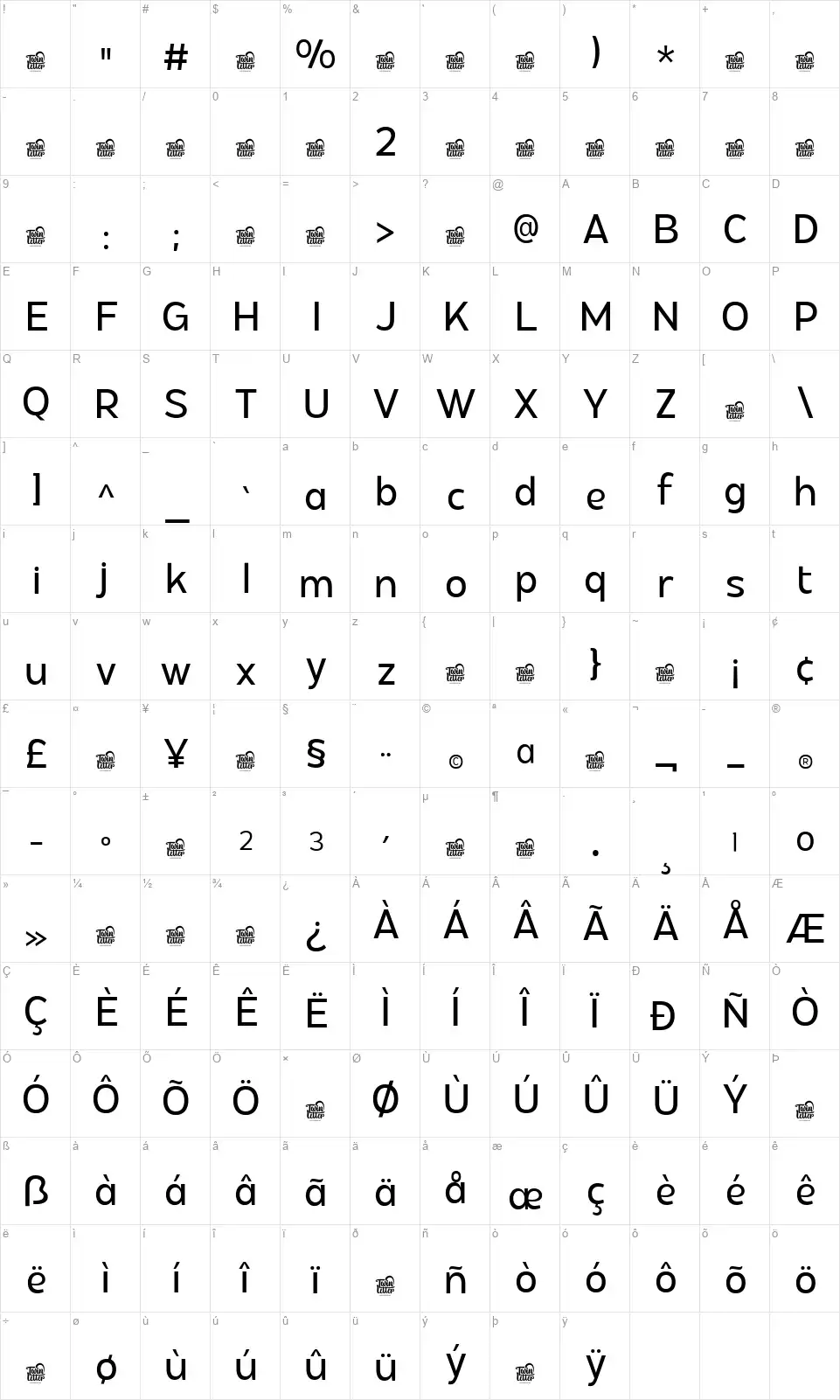 Hidophin Karakter haritası Hidophinfont character map