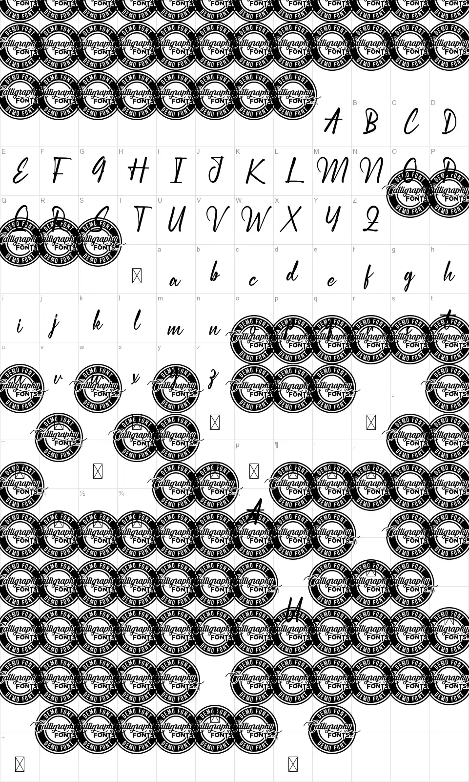 Hightstownfont character map