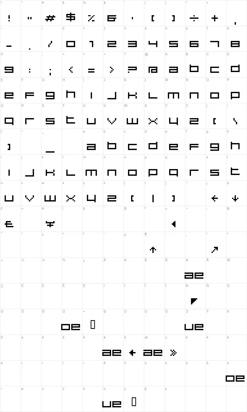 Hiscorefont character map