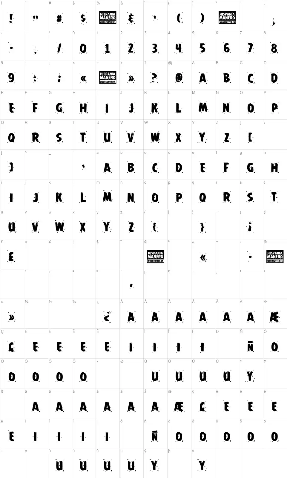 Hispania Manerofont character map