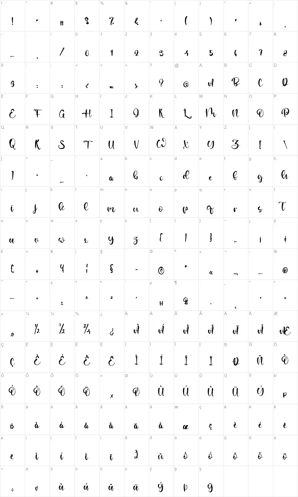 Hollow Springfont character map