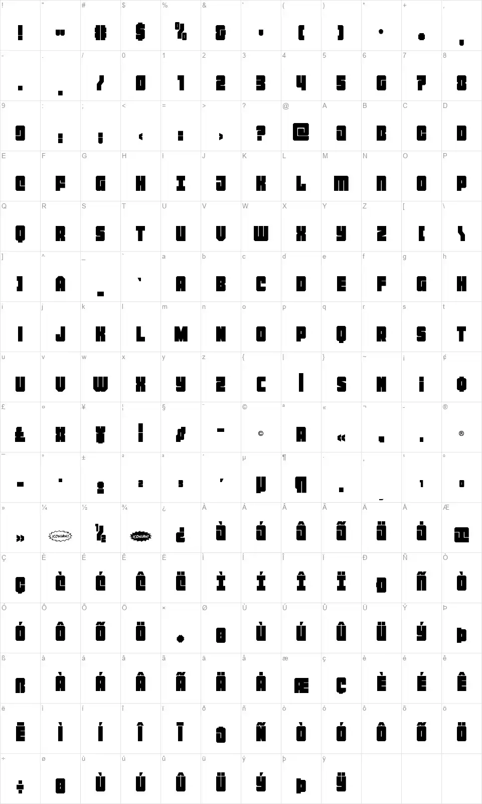 Homebasefont character map