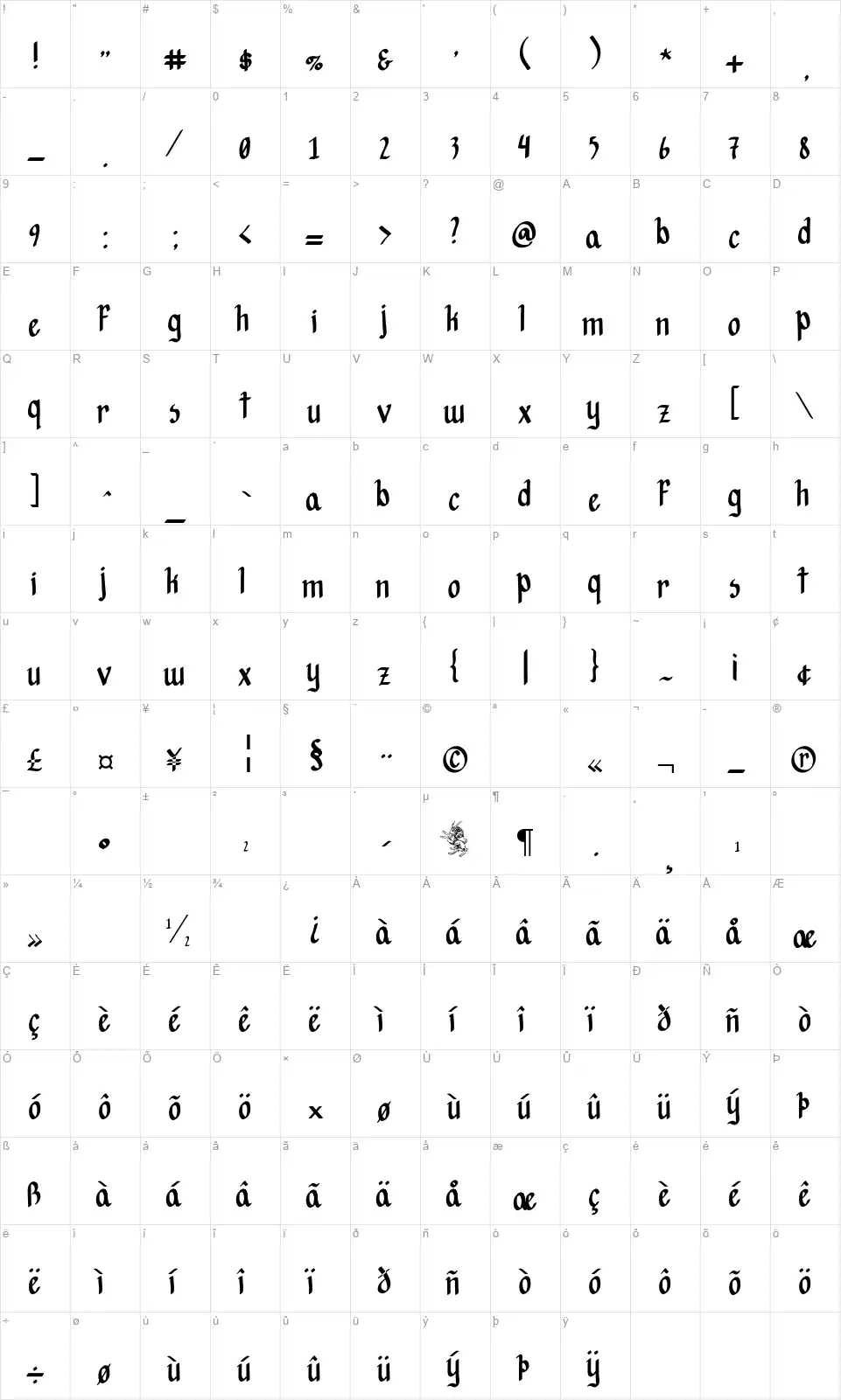 Hopes are freefont character map