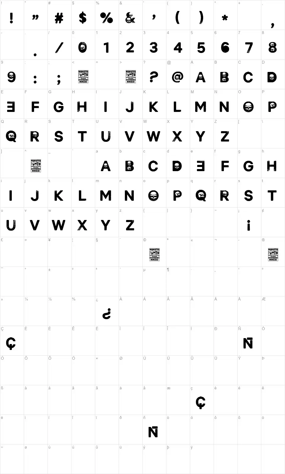 Horror in Laietana Streetfont character map