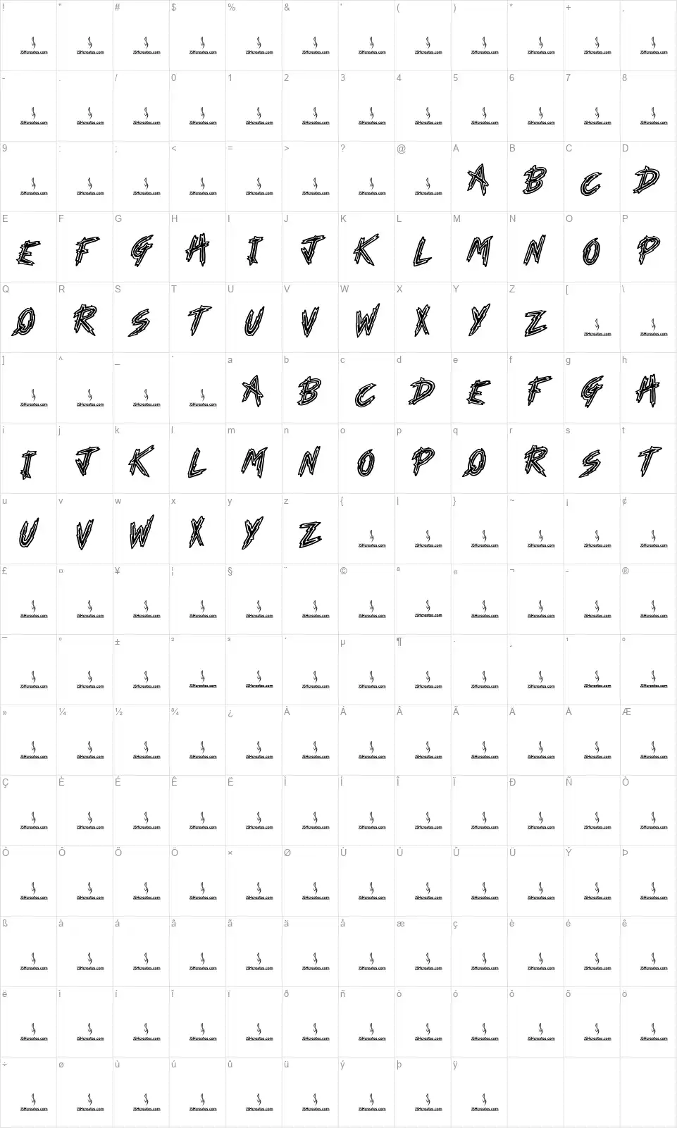 Horror Theaterfont character map