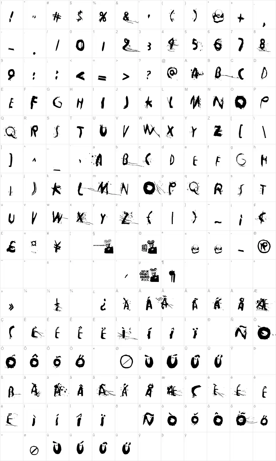 Horrosfont character map