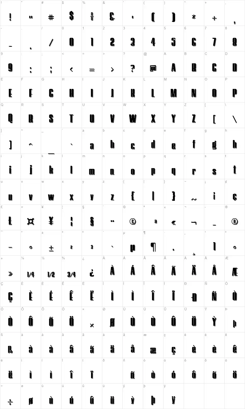 Hostilfont character map