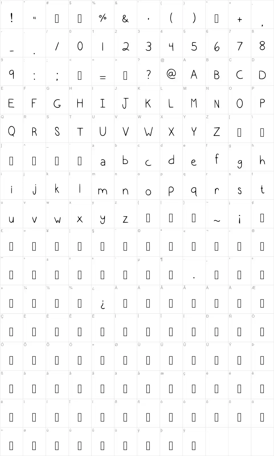 Ht Ween 20font character map