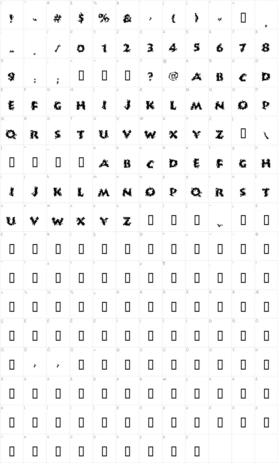 Huckle Bufffont character map