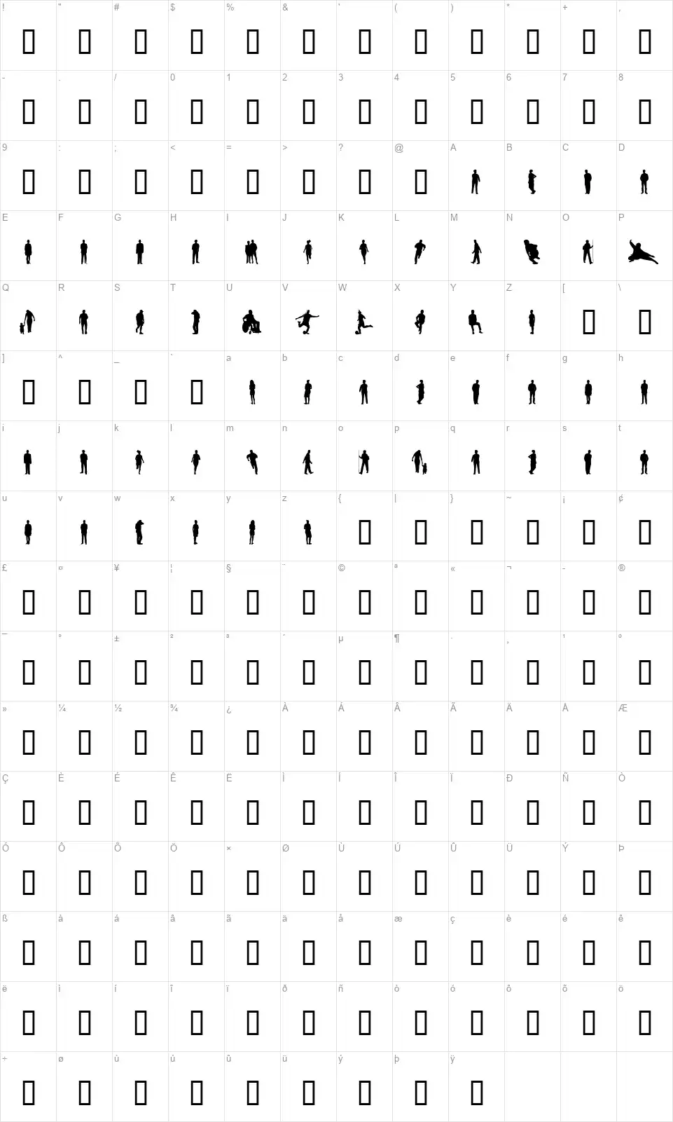 Ihminenfont character map