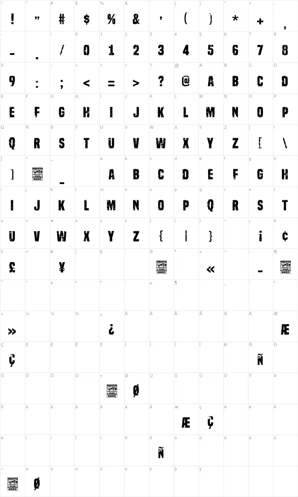 Impacto Final!font character map