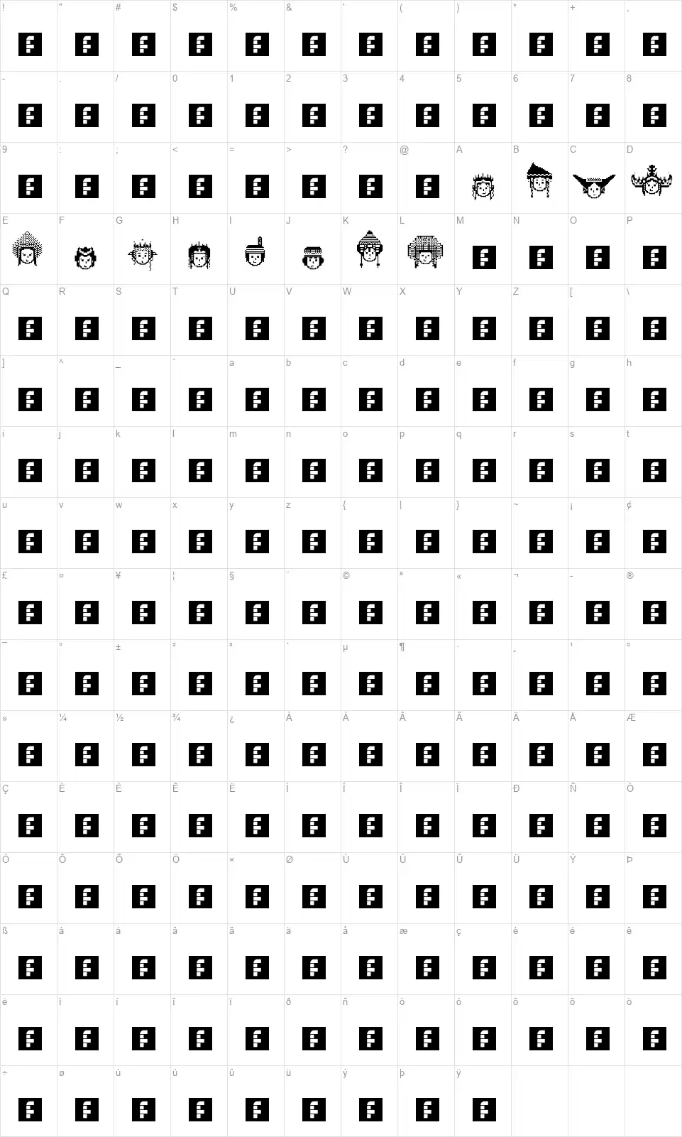 Indonesian Womanfont character map