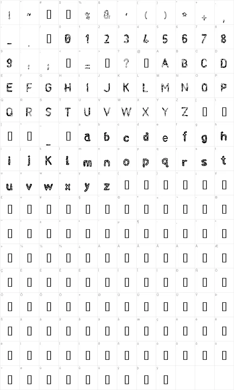Infektfont character map