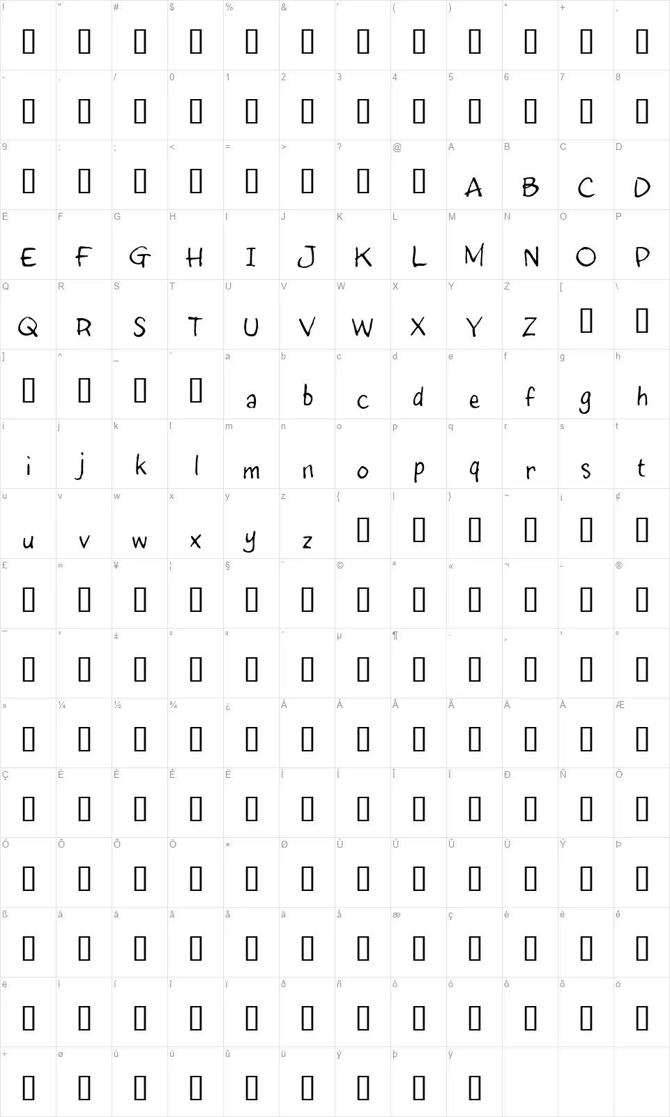 InkyDoofont character map