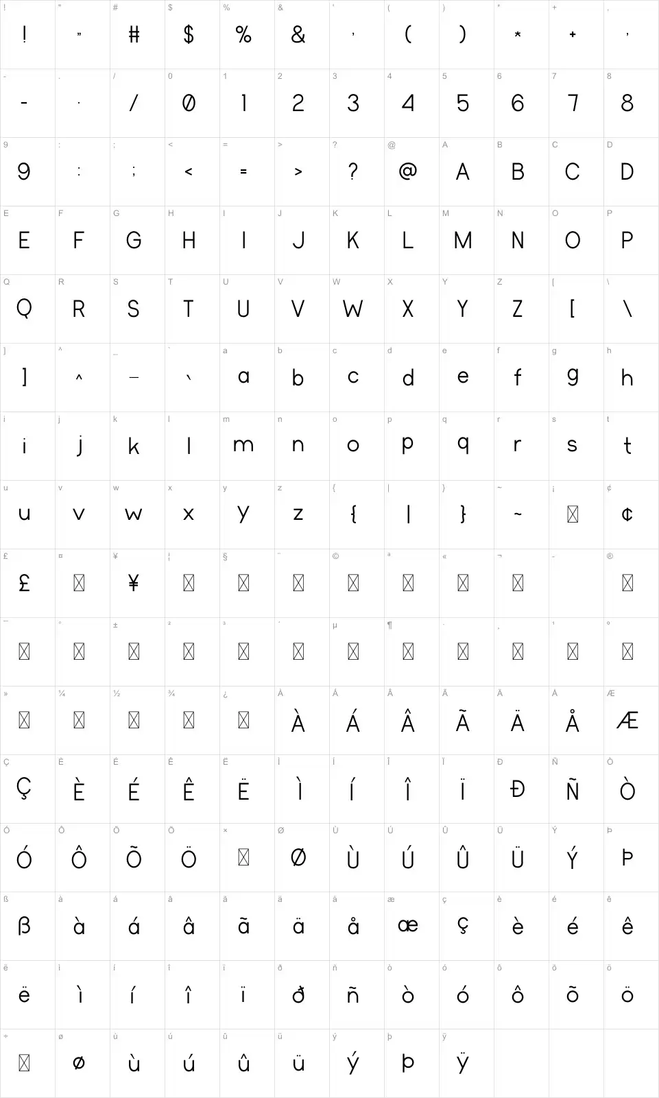 Inspires Karakter haritası Inspiresfont character map