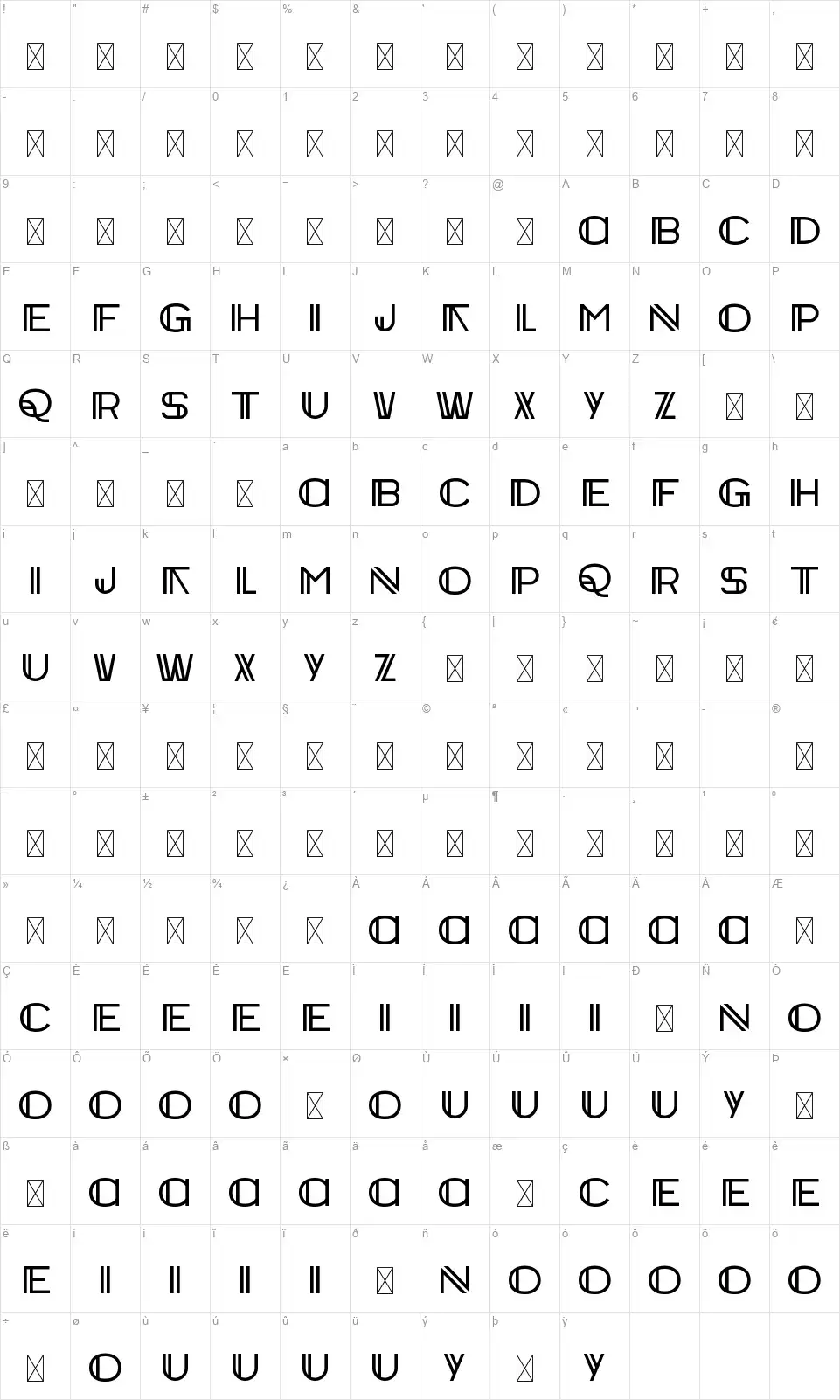 Intencifont character map