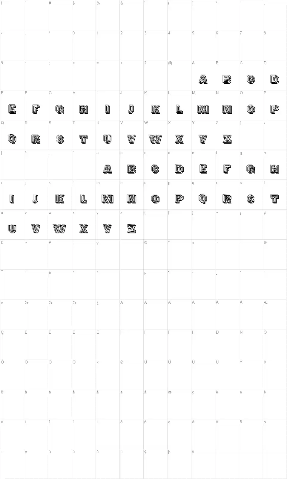 Invitasfont character map